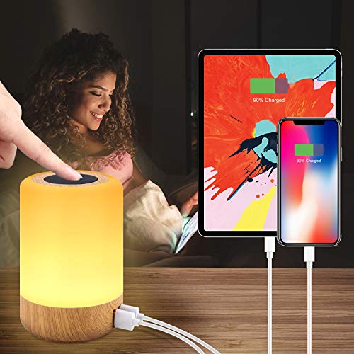 Luz de Nocturna LED, Amouhom Lámpara de Mesita de Noche hay 4 puertos USB, puede cambiar el color, ajustar el brillo para proteger los ojos de niños, utilizar en el dormitorio o salón Luz de Nocturna LED, Amouhom Lámpara de Mesita de Noche hay 4 puertos USB, puede cambiar el color, ajustar el brillo para proteger los ojos de niños, utilizar en el dormitorio o salón