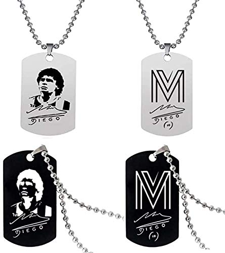 LXIN Maradona Collar Tag Accesorios de Ropa, 4 Piezas Football Star Colección de Collar con Etiqueta de Acero Inoxidable Maradona, Tributo al Gran Jugador de fútbol
