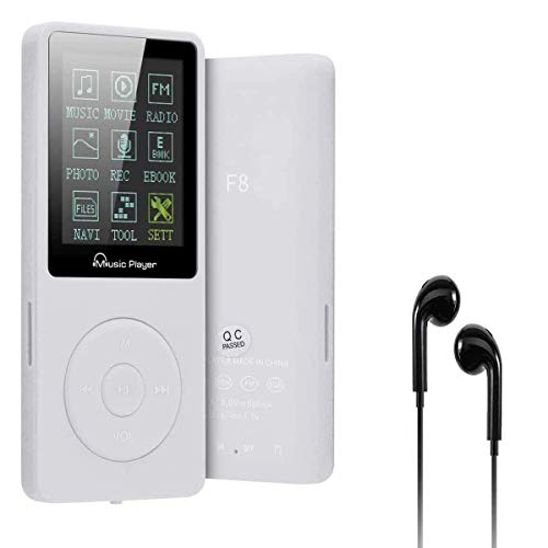 Lychee Reproductor MP3 70 Horas de Reproducción de Música MP3 sin Pérdida de Sonido Hi-Fi Entrada 8 GB de Música MP4 (soporta hasta 64 GB) (Blanco)