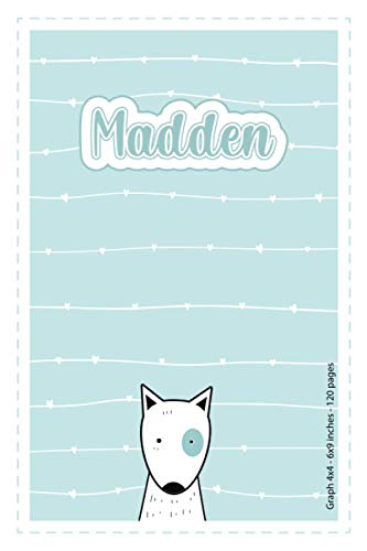 Madden: Personalized Name Squared Paper Notebook Light Blue Dog | 6x9 inches | 120 pages: Notebook for drawing, writing notes, journaling, doodling, ... writing, school notes, and capturing ideas