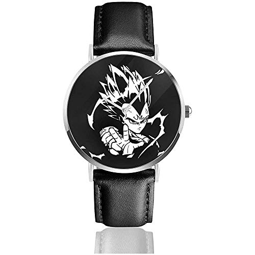 Majin Vegeta White Print Dragon Ball Z Relojes Reloj de Cuero de Cuarzo con Correa de Cuero Negra para Regalo de colección