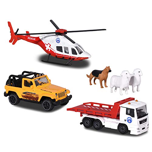 Majorette - Creatix Set de rescate de montaña con diorama, incluye helicóptero 13 cm, dos vehículos y animales- compatible con otros sets Creatix (Majorette 2058593)