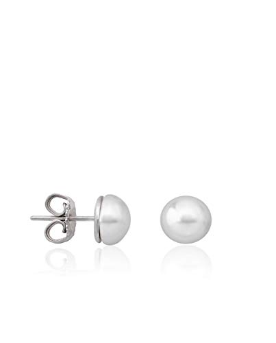 Majorica, Pendientes Lyra botón, Perla mabé, plata rodiada Majorica, Pendientes Lyra botón, Perla mabé, plata rodiada