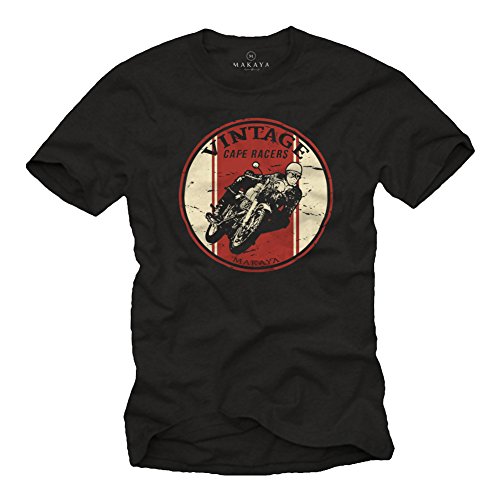 MAKAYA Ropa Motorista Hombre - Vintage Cafe Racer - Camiseta Moto Negra XXL MAKAYA Ropa Motorista Hombre - Vintage Cafe Racer - Camiseta Moto Negra XXL