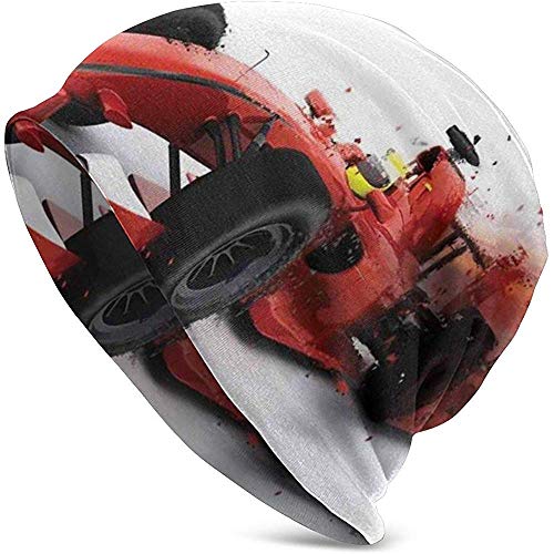Mamihong Ilustración genérica del Coche de Carreras de Fórmula 1 con Efecto Especial Turbo Motion Auto Print Navidad Moda Warm Unisex Beanies Hat Cap