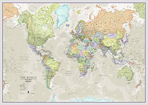 Maps International - Mapa del mundo grande, póster clásico con el mapa del mundo, plastificado – 118,9 x 84,1 cm – Colores clásicos