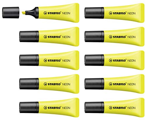 Marcador fluorescente STABILO NEON - Cuerpo semiblando - Caja con 10 unidades - Color amarillo Marcador fluorescente STABILO NEON - Cuerpo semiblando - Caja con 10 unidades - Color amarillo