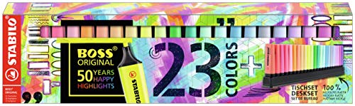 Marcador STABILO BOSS ORIGINAL - Set de mesa edición 50 aniversario con 23 colores (9 fluorescentes y 14 pastel) Marcador STABILO BOSS ORIGINAL - Set de mesa edición 50 aniversario con 23 colores (9 fluorescentes y 14 pastel)