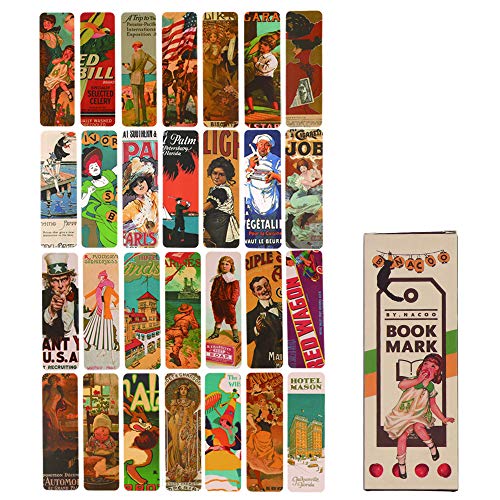 Marcadores de libros, Lychii paquete de marcadores de estilo vintage, 28 tipos de marcadores de papel de diseño retro (Set A)