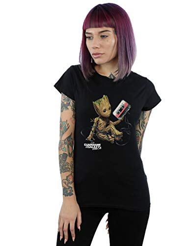 Marvel Mujer Guardians of The Galaxy Groot Tape Camiseta Negro Small