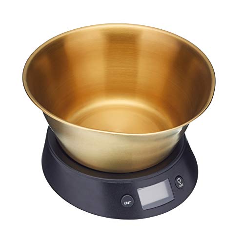 MASTER CLASS Digital Kitchen Scales with Bowl in Gift Box, 5 kg, Stainless Steel, Negro/Latón