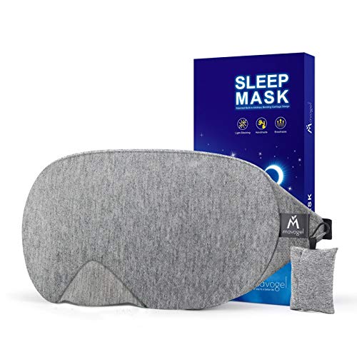 Mavogel - Antifaz para dormir de algodón con diseño actualizado que bloquea la luz, antifaz para dormir suave y cómodo para hombres y mujeres, incluye bolsa de viaje, color gris
