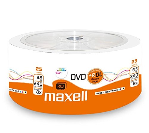 Maxell 276078 - DVD+R (8,5 GB DL, Doble Capa, 8 velocidades, 8,5 GB, 25 Unidades, imprimible)