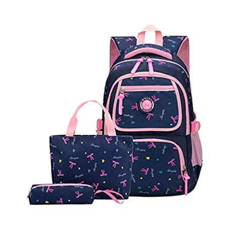 MCUILEE Conjunto de 3 Niños Bolsas de Libros Escuela/Bolsas Escolares/Mochila niños niñas Adolescentes + Bolso Crossbody+Bolsa lápiz (Azul Oscuro)