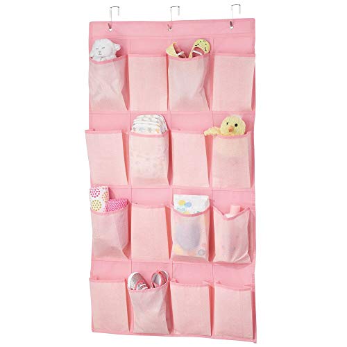 mDesign Estantería de tela colgante con 16 bolsillos profundos – Sistema de almacenamiento para calzado, accesorios y ropa para niños – Estantes de tela para la habitación infantil – rosa