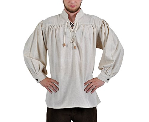 Medieval hombre Camisa: Adalberto, con cordones, color natural naturaleza XL