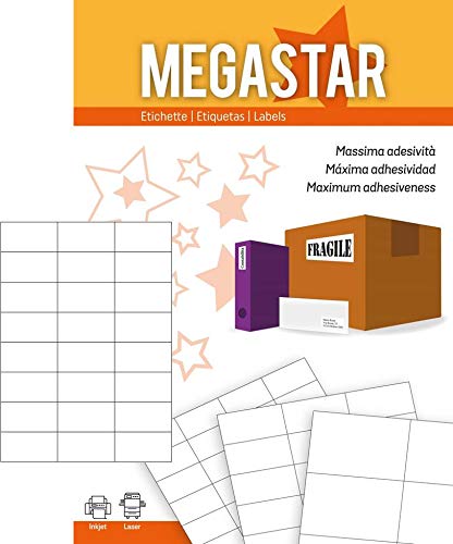 Megastar LP4MS-7037 - Pack de 100 hojas de etiquetas autoadhesivas, 70 x 37 mm, color blanco