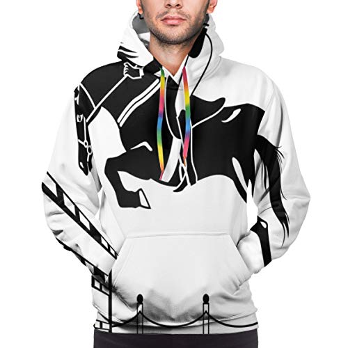 Men's Hoodies 3D Print Pullover Sweatershirt,Racing Horse with A Jockey Girl Jumping Above Barrier Barn Farming Image Print,3XL Men's Hoodies 3D Print Pullover Sweatershirt,Racing Horse with A Jockey Girl Jumping Above Barrier Barn Farming Image Print,3XL