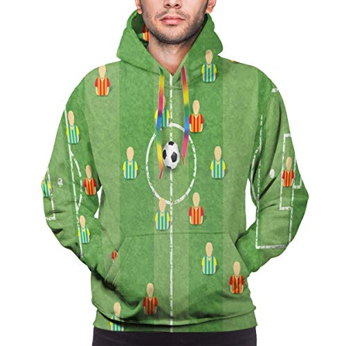 Men's Hoodies 3D Print Pullover Sweatershirt,Soccer Formation Tactic Illustration Goalkeeper Strikers and Defenders Match Pattern,L
