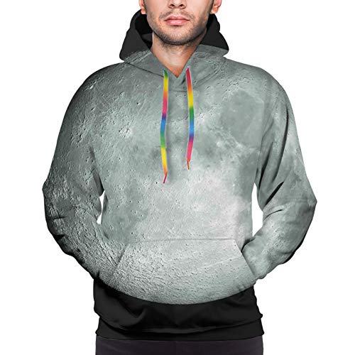 Men's Hoodies Sweatershirt, Moon Graphic Image Trippy Rock Detailed Surface Planet Astronomy Outer Space Print XXL