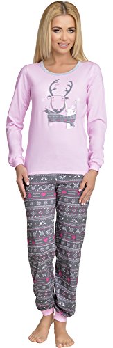 Merry Style Pijamas Conjunto Camisetas Mangas Largas y Pantalones Largos Ropa de Dormir de Cama Lencería Mujer 867 (Rosa/Grafito, S)