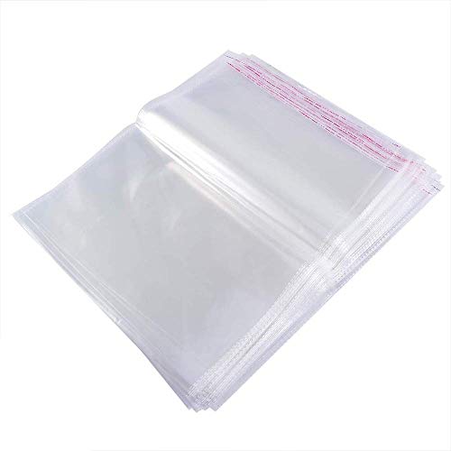 MGE - Bolsas de Celofán Transparente - Bolsas de Plástico con Banda Autodhesiva - Autocierre - Pack de 100 (35 x 45 cm)