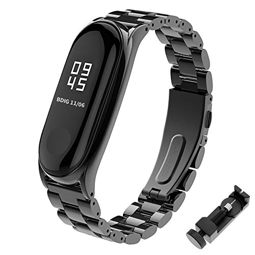 Mi Band 3 Correa de Metal BDIG Pulsera para Xiaomi Mi Band 3 Correa de acero inoxidable agradable (No Host) (Metal Black)