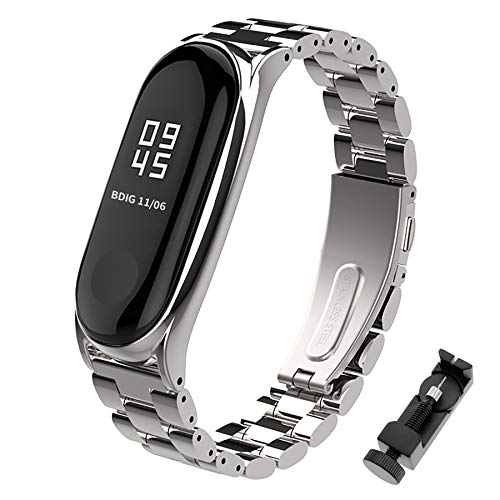 Mi Band 3 Correa de Metal BDIG Pulsera para Xiaomi Mi Band 3 Correa de acero inoxidable agradable (No Host) (Metal Silver)