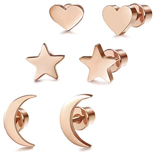 Milacolato Acero Inoxidable Pendientes de Estrella Luna y Corazón de las Mujeres Aretes Pendientes Piercing Cartilago Joyería de Moda Helix Ear Piercing, 3 Pares Milacolato Acero Inoxidable Pendientes de Estrella Luna y Corazón de las Mujeres Aretes Pendientes Piercing Cartilago Joyería de Moda Helix Ear Piercing, 3 Pares