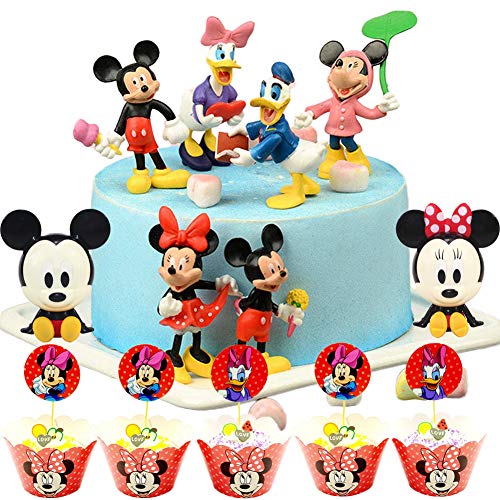 Mini Juego de Figuras,Mickey Cake Topper,Mini Juego de Figuras Niños Mini Juguetes Baby Shower Fiesta de Cumpleaños Pastel Decoración Suministros 32 piezas