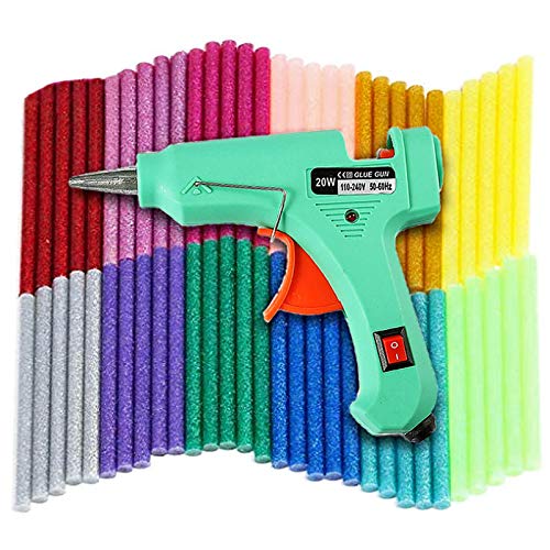 Mini Pistola de Silicona 20W, 60 Pcs Barras De Pegamento Alta Temperatura, Bricolaje Reparaciones Rápidas Reparaciones Rápidas Y En El Hogar Oficina（Verde）