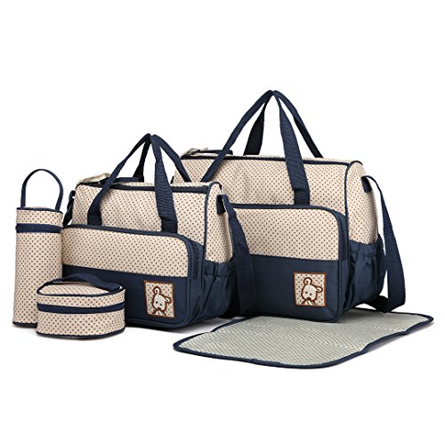 Miss Lulu Totes Bolsa de poliéster para cambiar pañales, multifunción, para hospitales, maternidad, 5 unidades Conjunto azul marino. Talla:M Miss Lulu Totes Bolsa de poliéster para cambiar pañales, multifunción, para hospitales, maternidad, 5 unidades Conjunto azul marino. Talla:M