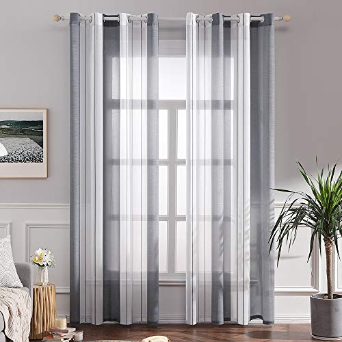 MIULEE Cortinas Translucida de Moderno Ventana Visillos Rayas Salon Paneles con Anillas para Sala Cuarto Comedor Salon Cocina Habitación, 140 x 245 cm 2 Unidades Blanco+Gris