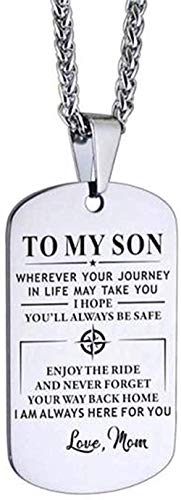 MNMXW Guantongda Nice Titanium Steel to My Son Wherever Journey in Life Love Mom Grabado Etiquetas para Perros Regalo Aniversario Cumpleaños Graduación Collar Personalizado (Ninguno SV)