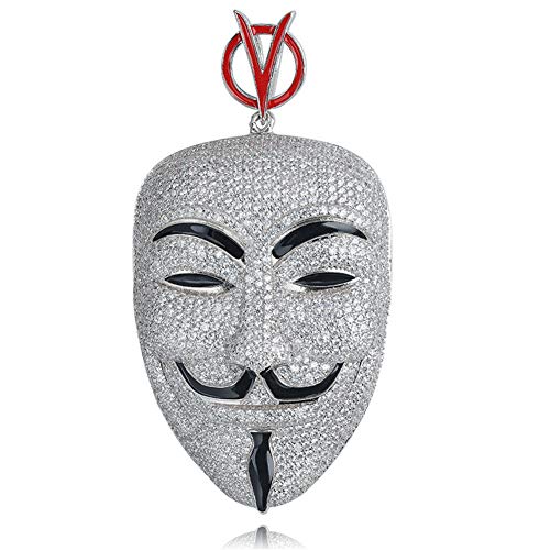 Moca Jewelry Collar chapado en oro blanco con colgante de máscara de Vendetta para hombres y mujeres