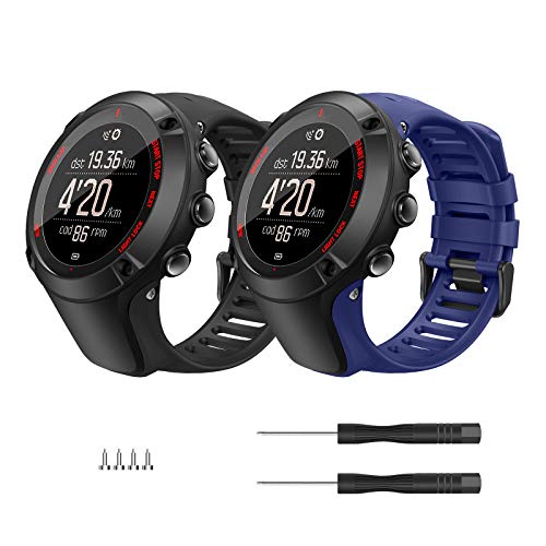 MoKo [2 Paquetes Correa de Reloj Deportiva Compatible con Suunto Ambit 1/2/2S/2R/3/3 Sport/3 Run/3 Peak, Pulsera de Reloj Elegante y Ajustable, Banda Inteligente, Negro + Azul Medianoche