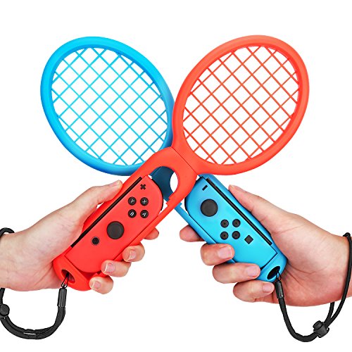 MoKo Raqueta de tenis Compatible con Nintendo Switch, 2PCS Nintendo Switch Accesorios de Juego Mario Tennis Aces, Empuñaduras Twin Pack para Switch Joy-Con Controller , Rojo y Azul