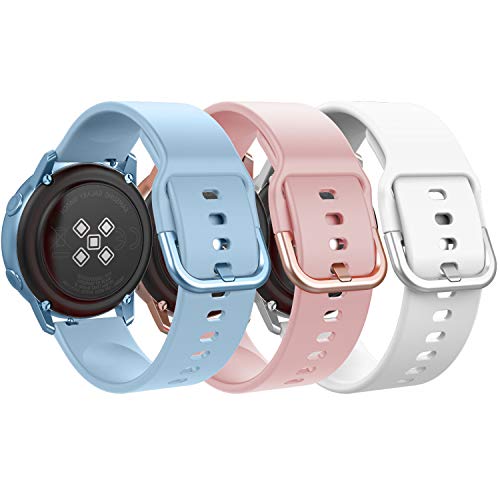 MoKo[3PZS]Correa Compatible con Galaxy Watch 3 41mm/Galaxy Watch Active/Active 2/Galaxy Watch 42mm/Huawei Watch GT/GT 2 42mm/Garmin Vivoactive 3/Ticwatch E,20mm Pulsera -Azul Claro y Rosa y Blanco