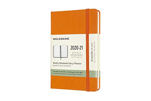 Moleskine - Agenda Semanal de 18 Meses, Agenda de Bolsillo 2020/2021, Agenda Semanal con Tapa Dura y Cierre Elástico, Tamaño de Bolsillo 9 x 14 cm, Color Naranja Cadmio, 128 Páginas Moleskine - Agenda Semanal de 18 Meses, Agenda de Bolsillo 2020/2021, Agenda Semanal con Tapa Dura y Cierre Elástico, Tamaño de Bolsillo 9 x 14 cm, Color Naranja Cadmio, 128 Páginas