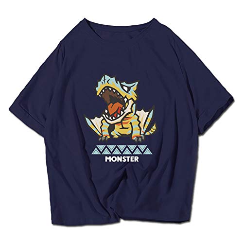 Monster Hunter T-Camisa,Juego De Vídeo Mh 3D Impreso Azul 100% Algodón Short Sleeve para Teen Game Fan Summer D 4XL