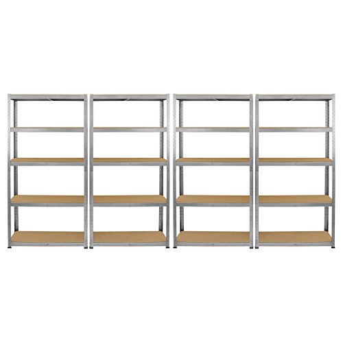 Monster Racking - 4 Estanterías Galwix de Acero Sin Tornillos Grises 90cm x 30cm x 180cm Monster Racking - 4 Estanterías Galwix de Acero Sin Tornillos Grises 90cm x 30cm x 180cm