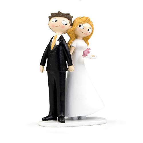 Mopec Pop & Fun - Figura para tarta de boda pareja de novios de la mano, 21,5 cm, color blanco roto