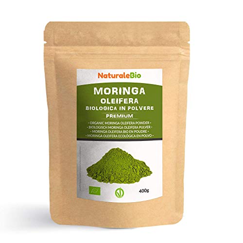 Moringa Oleifera Ecológica en Polvo [Calidad Premium] de 400g. Moringa Powder Organica, 100% Bio, Natural y Pura. Hojas Recogidas de la Planta de Moringa Oleífera. NaturaleBio