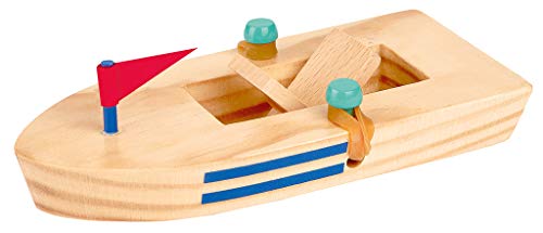moses. 30547 - Barca de Madera con Motor de Goma, Juguete clásico para niños, Multicolor