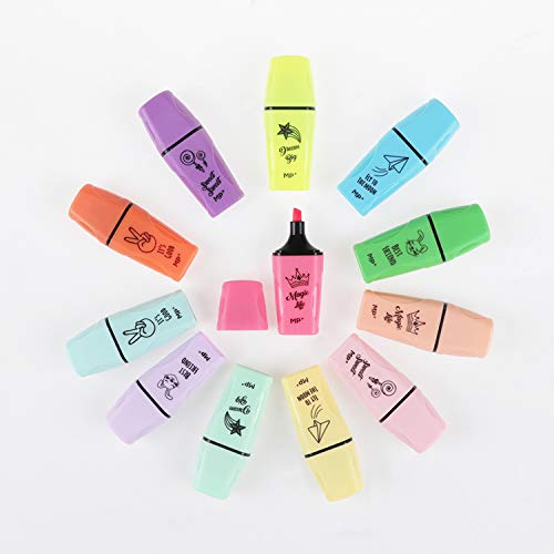MP - Subrayadores Mini Color Pastel y Fluorescentes, Puntas Biseladas con Doble Trazo - Estuche 12 Marcadores Multicolor