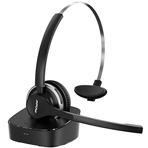 Mpow Auriculares Bluetooth V5.0 con Base de Carga, Cascos Inalámbricos Micrófono con Cancelación de Ruido Dual, Auriculares de un Solo Oído para Teléfono Celular, Oficina, Centro de Llamadas, Skype