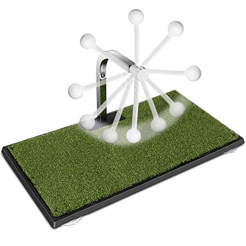 MSOAT golf swing trainer/Alfombrilla de golf con almohadilla engrosada, retorno automático de bola de 360°, uso general en interiores y exteriores, apto para poste de madera, gavelock, barra de corte.
