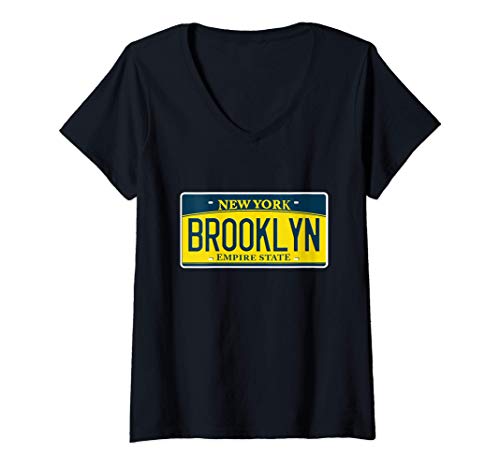 Mujer Brooklyn Nueva York NY USA Vecindario Matrícula Regalo Camiseta Cuello V
