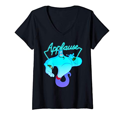 Mujer Disney Aladdin Genie Applause Neon Light Camiseta Cuello V