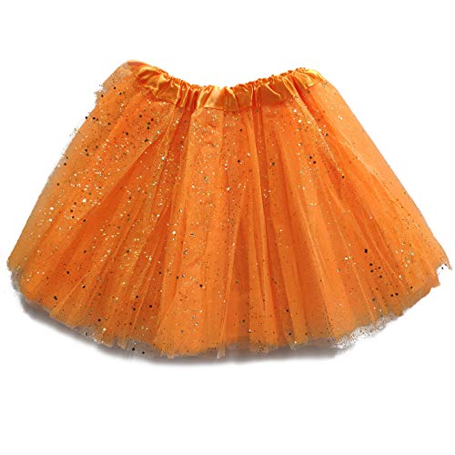 MUNDDY Tutu Elastico Tul 3 Capas 30 CM de Longitud para niña Bebe Distintas Colores Falda Disfraz Ballet (Naranja con Purpurina)